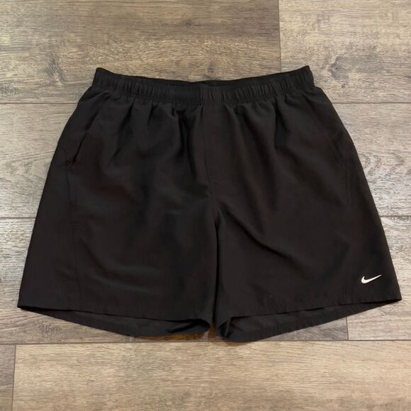 Vintage Nike Swim Spellout Drawstring Black Swim Trunks Board Shorts Men's XL - Picture 1 of 8